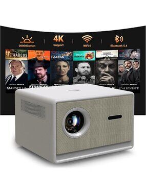 Smart WiFi & Bluetooth Projector, 4K 1080P, 120'' Screen, Auto Keystone